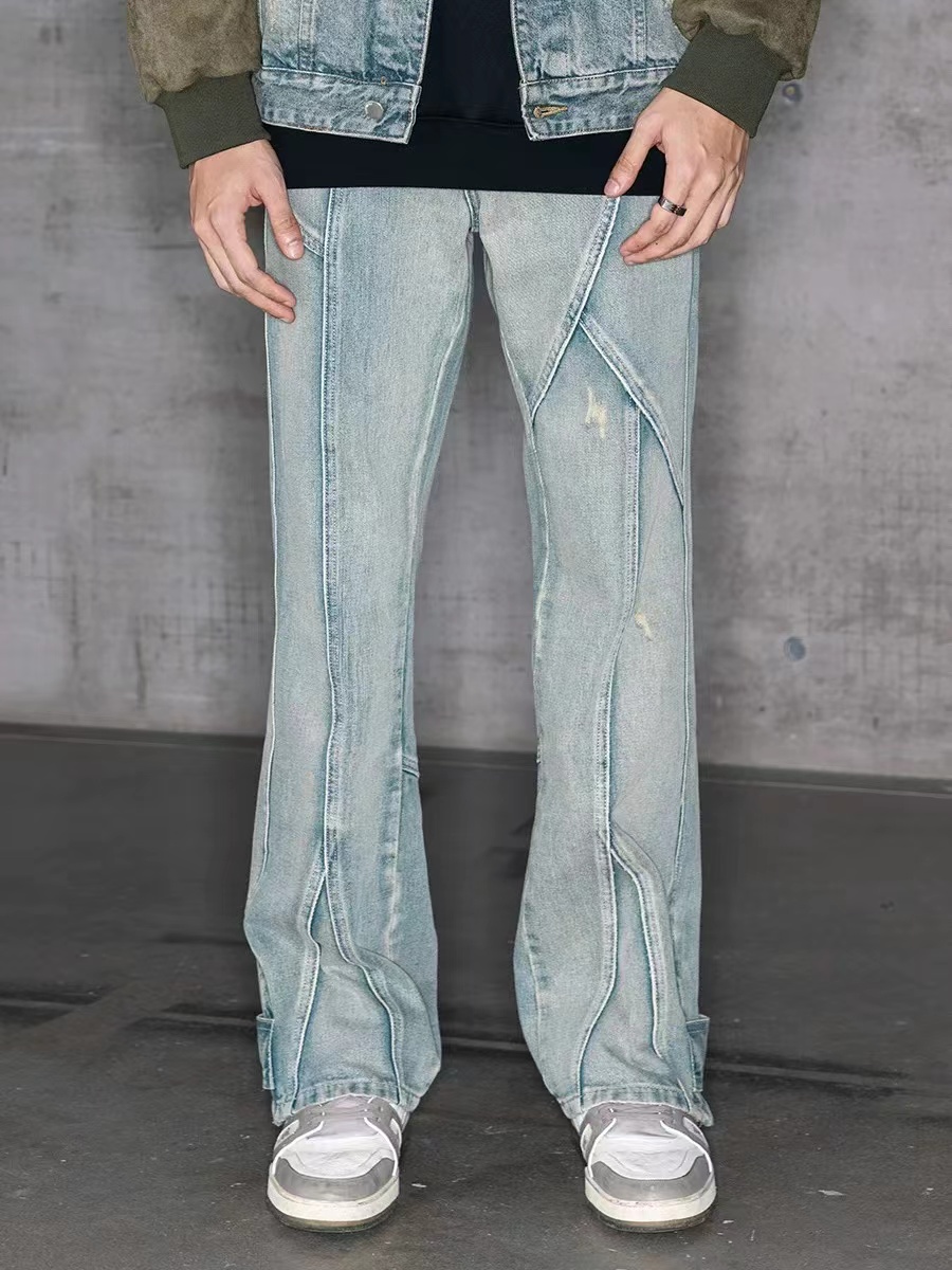 Vintage American-Style Ripped Straight-Leg Jeans with Split Design and Zipper â€“ Casual Y2K Fashion Pants for Effortless Style