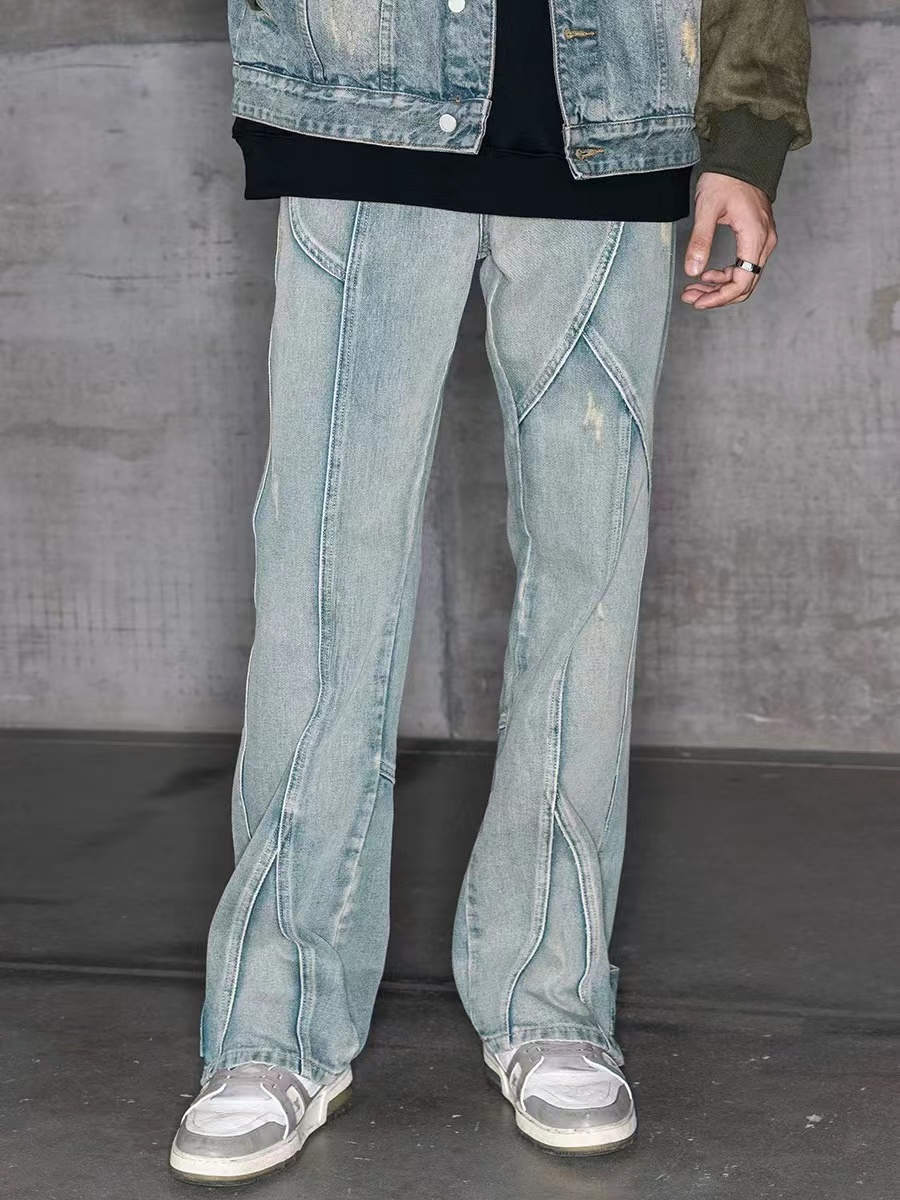Vintage American-Style Ripped Straight-Leg Jeans with Split Design and Zipper – Casual Y2K Fashion Pants for Effortless Style Vintage American-Style Ripped Straight-Leg Jeans with Split Design and Zipper – Casual Y2K Fashion Pants for Effortless Style