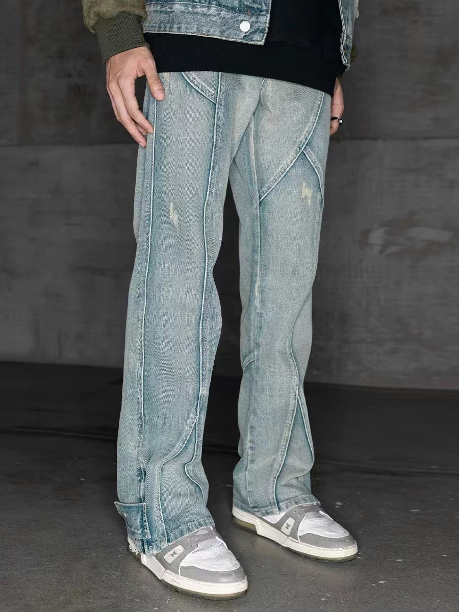 Vintage American-Style Ripped Straight-Leg Jeans with Split Design and Zipper – Casual Y2K Fashion Pants for Effortless Style Vintage American-Style Ripped Straight-Leg Jeans with Split Design and Zipper – Casual Y2K Fashion Pants for Effortless Style