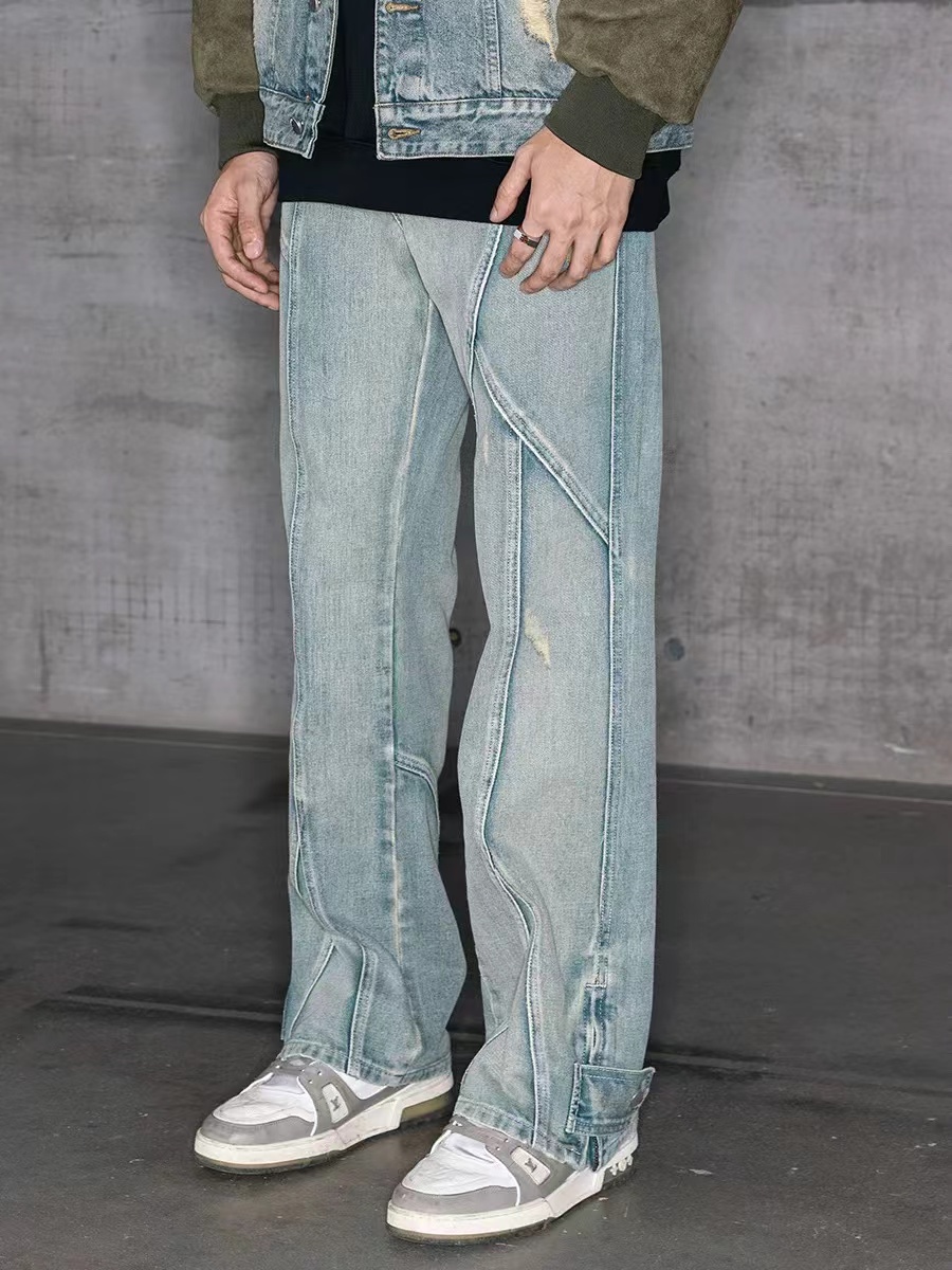 Vintage American-Style Ripped Straight-Leg Jeans with Split Design and Zipper – Casual Y2K Fashion Pants for Effortless Style Vintage American-Style Ripped Straight-Leg Jeans with Split Design and Zipper – Casual Y2K Fashion Pants for Effortless Style