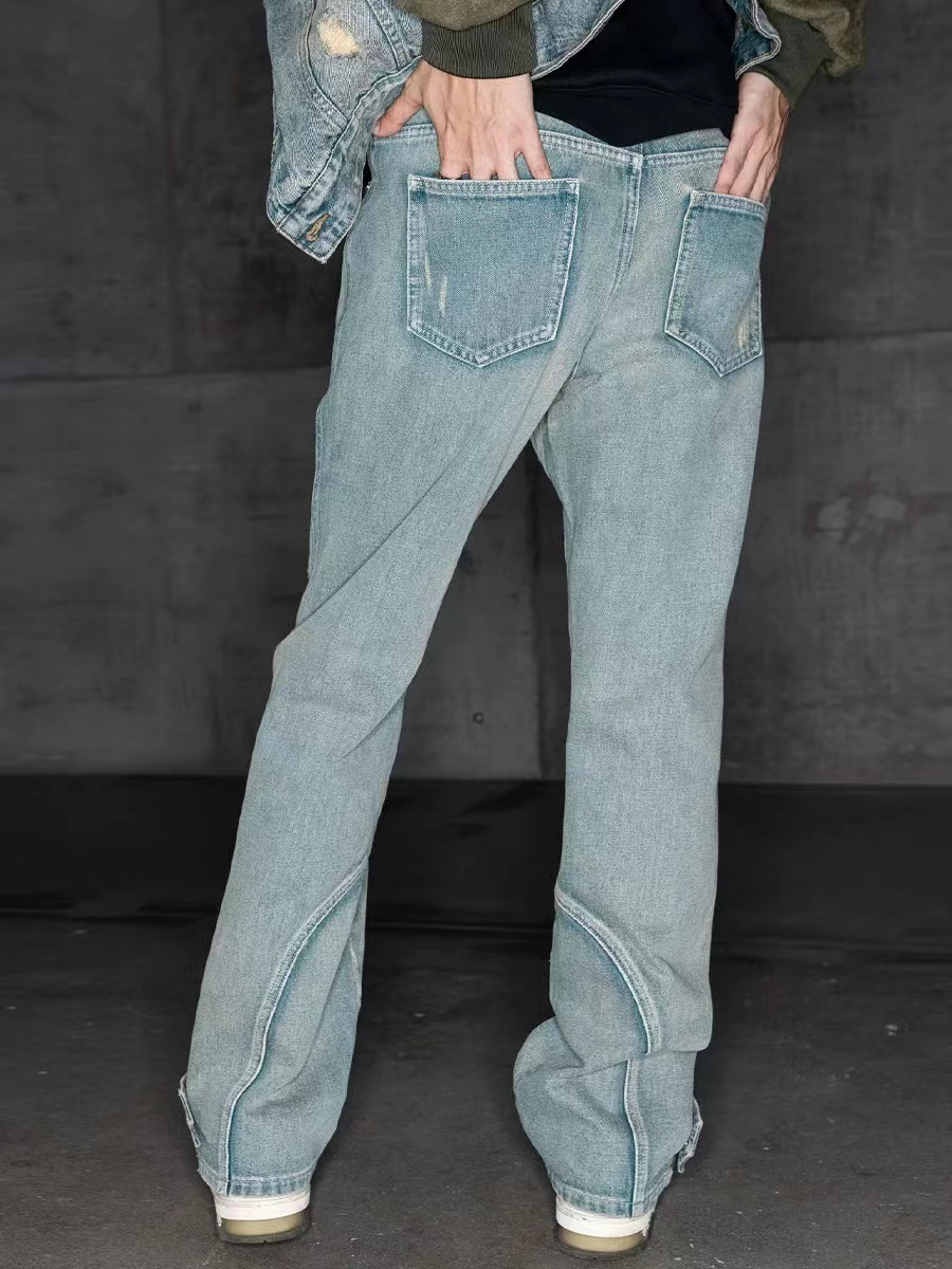 Vintage American-Style Ripped Straight-Leg Jeans with Split Design and Zipper – Casual Y2K Fashion Pants for Effortless Style Vintage American-Style Ripped Straight-Leg Jeans with Split Design and Zipper – Casual Y2K Fashion Pants for Effortless Style
