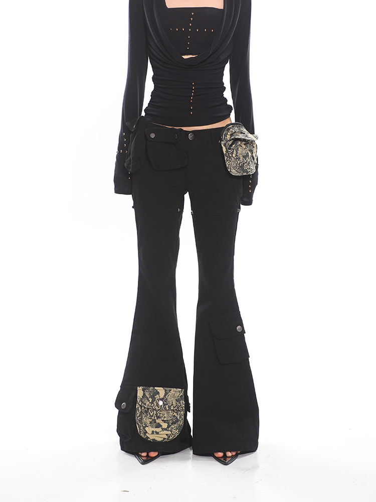 Vintage American Workwear Pocket Pants for Women - Autumn Winter High Street Style Floor-Length Trousers - Trendy Hot Girl Fashion Vintage American Workwear Pocket Pants for Women - Autumn Winter High Street Style Floor-Length Trousers - Trendy Hot Girl Fashion