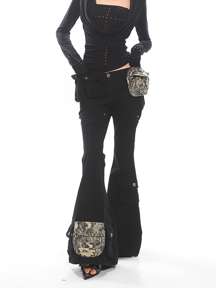 Vintage American Workwear Pocket Pants for Women - Autumn Winter High Street Style Floor-Length Trousers - Trendy Hot Girl Fashion Vintage American Workwear Pocket Pants for Women - Autumn Winter High Street Style Floor-Length Trousers - Trendy Hot Girl Fashion