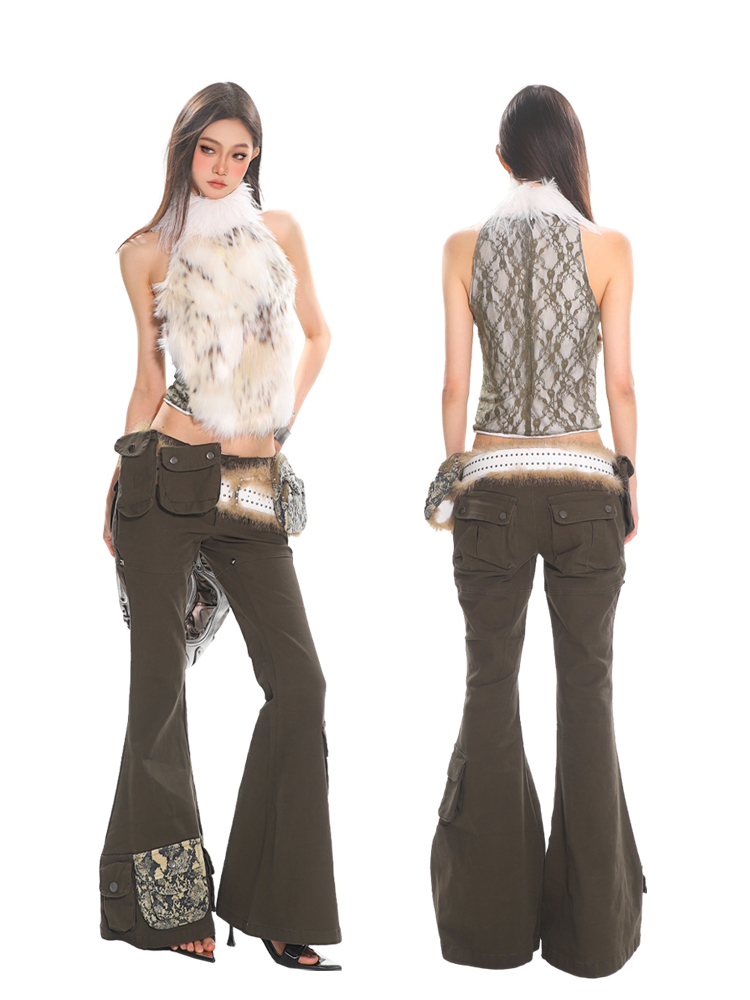 Vintage American Workwear Pocket Pants for Women - Autumn Winter High Street Style Floor-Length Trousers - Trendy Hot Girl Fashion Vintage American Workwear Pocket Pants for Women - Autumn Winter High Street Style Floor-Length Trousers - Trendy Hot Girl Fashion