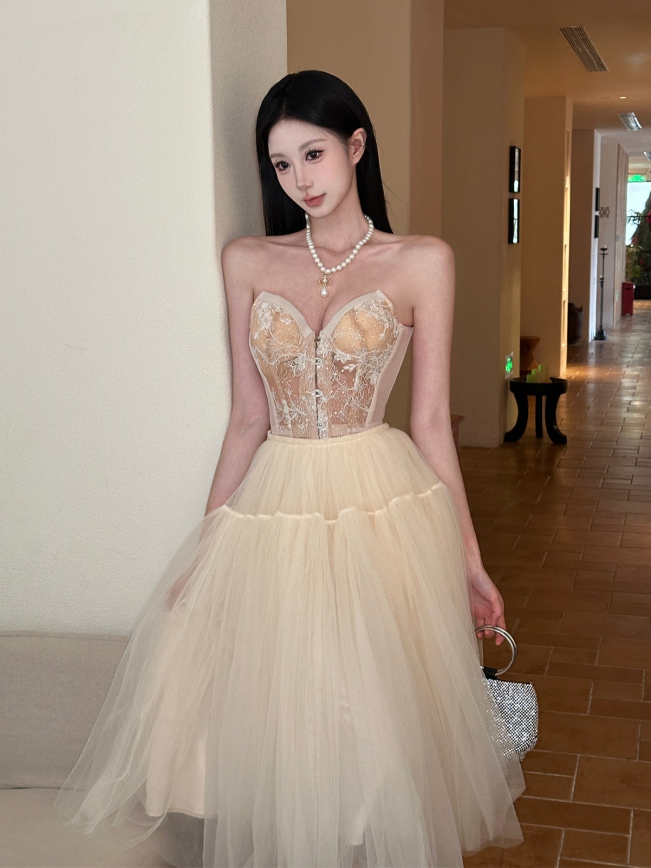 Vintage Ballet Tulle Midi Skirt - A-Line Puff Skirt with Lace Corset for Women's Summer Fashion Vintage Ballet Tulle Midi Skirt - A-Line Puff Skirt with Lace Corset for Women's Summer Fashion