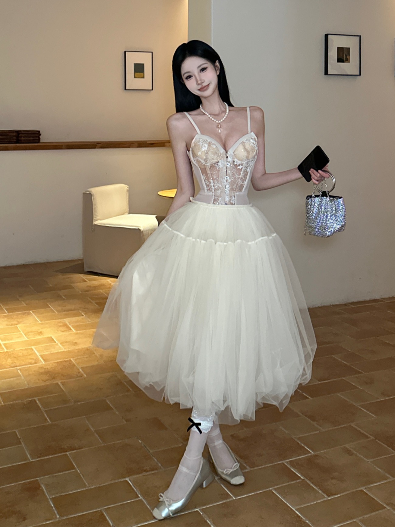 Vintage Ballet Tulle Midi Skirt - A-Line Puff Skirt with Lace Corset for Women's Summer Fashion Vintage Ballet Tulle Midi Skirt - A-Line Puff Skirt with Lace Corset for Women's Summer Fashion