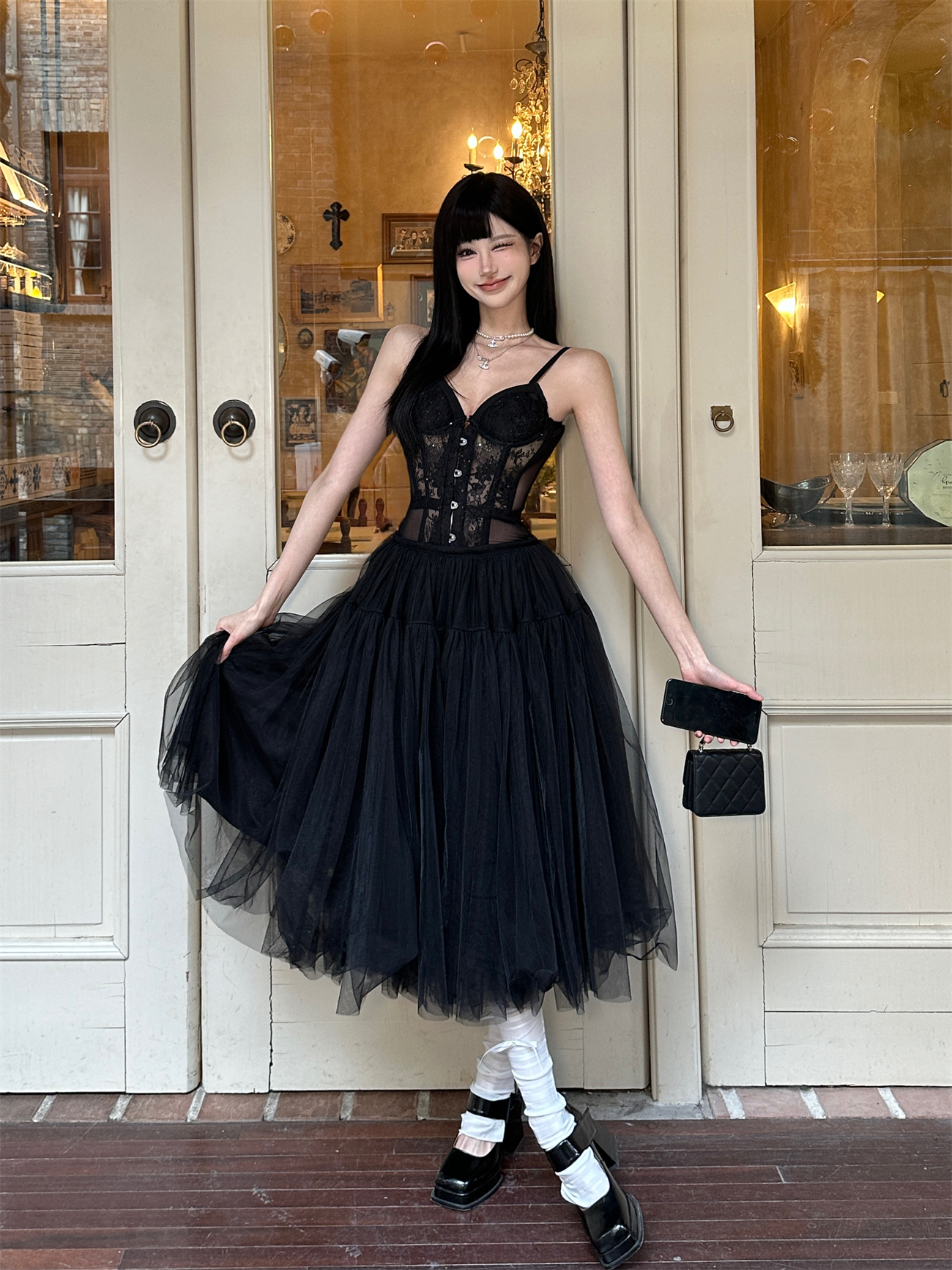 Vintage Ballet Tulle Midi Skirt - A-Line Puff Skirt with Lace Corset for Women's Summer Fashion Vintage Ballet Tulle Midi Skirt - A-Line Puff Skirt with Lace Corset for Women's Summer Fashion