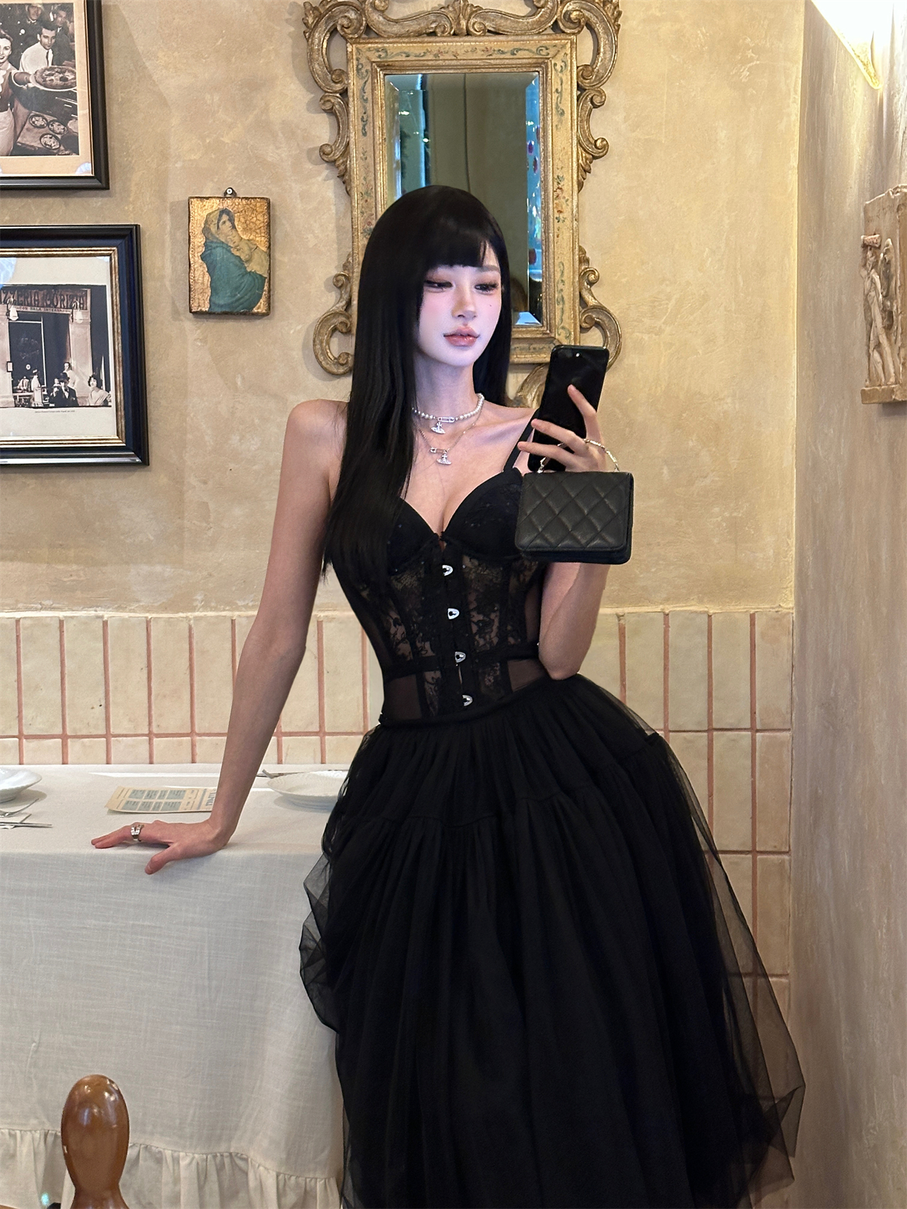 Vintage Ballet Tulle Midi Skirt - A-Line Puff Skirt with Lace Corset for Women's Summer Fashion