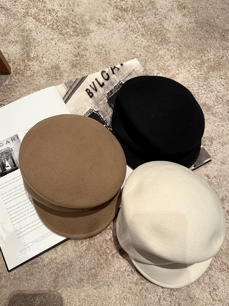 Vintage Black Wool Felt Newsboy Cap for Women - Autumn Winter Equestrian Octagonal Beret Style Hat