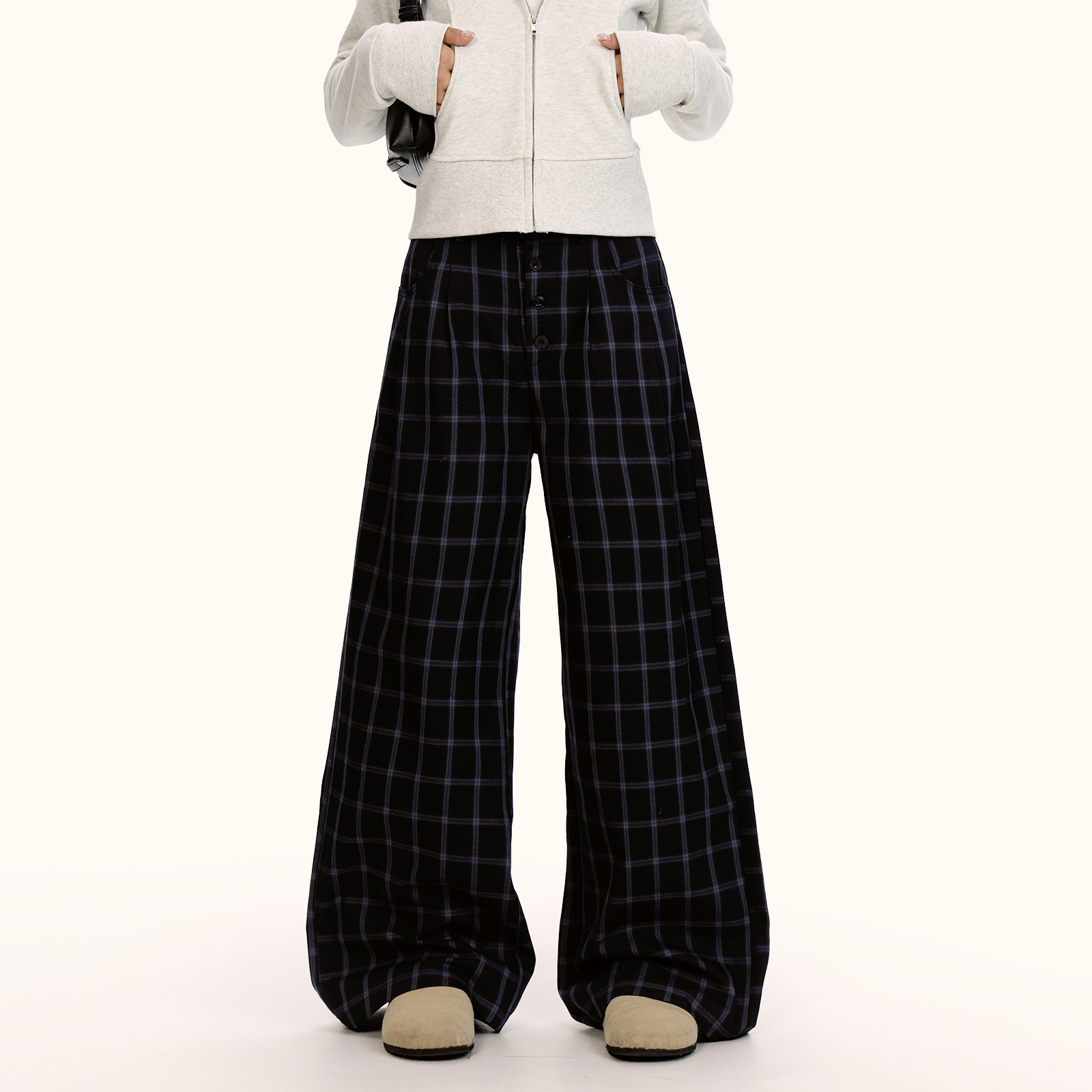 Vintage Checkered Casual Pants for Men & Women, Loose Fit American Streetwear Wide-Leg Trousers, Retro 90s Style