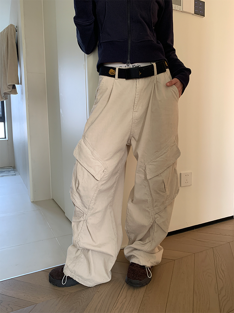 Vintage Corduroy Cargo Pants for Men and Women, Loose Fit, Casual Straight Leg, Wide Leg with Large Pockets, 90s Style