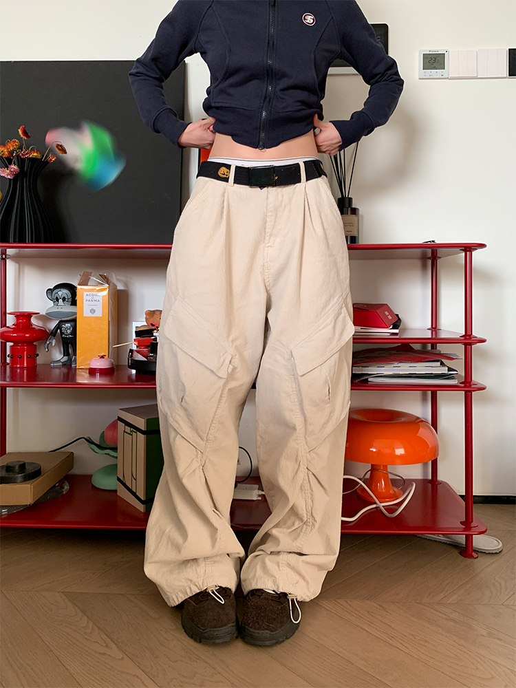 Vintage Corduroy Cargo Pants for Men and Women, Loose Fit, Casual Straight Leg, Wide Leg with Large Pockets, 90s Style