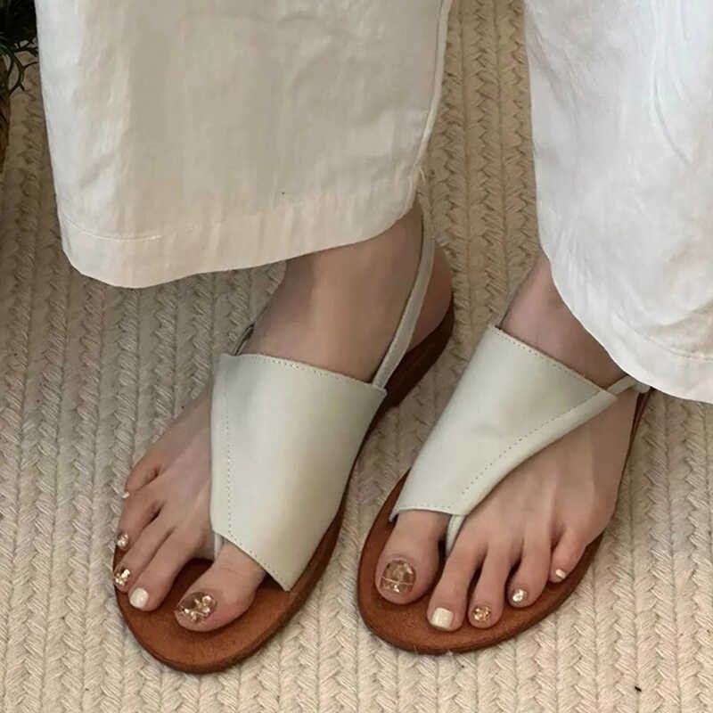 Vintage Cowhide Herringbone Flip-Flops - Minimalist Genuine Leather Thong Sandals for Women - Summer Versatile Footwear