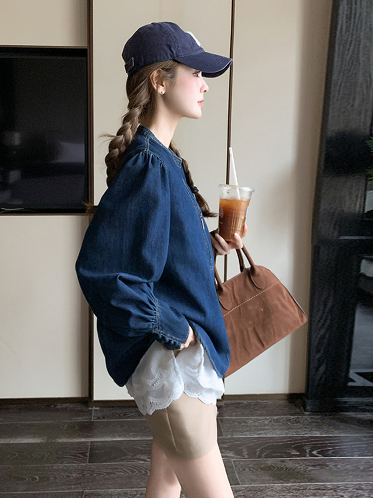 Vintage Denim Short Jacket for Women - Half-Zip Casual Top, Spring Autumn 2025 Fashion, Trendy Retro Style Vintage Denim Short Jacket for Women - Half-Zip Casual Top, Spring Autumn 2025 Fashion, Trendy Retro Style