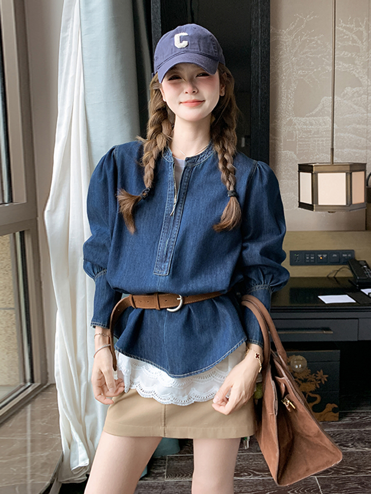 Vintage Denim Short Jacket for Women - Half-Zip Casual Top, Spring Autumn 2025 Fashion, Trendy Retro Style Vintage Denim Short Jacket for Women - Half-Zip Casual Top, Spring Autumn 2025 Fashion, Trendy Retro Style