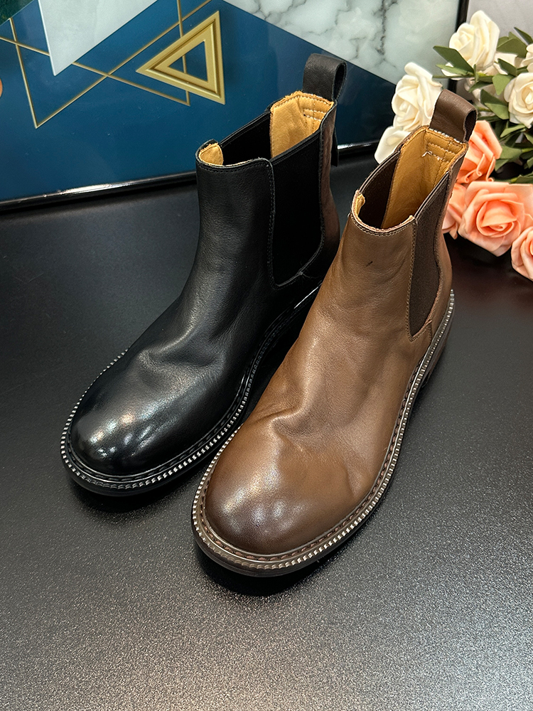 Vintage Distressed Brown Chelsea Boots - Genuine Leather Short Thick-Soled Martin Style for Autumn Winter Street Style