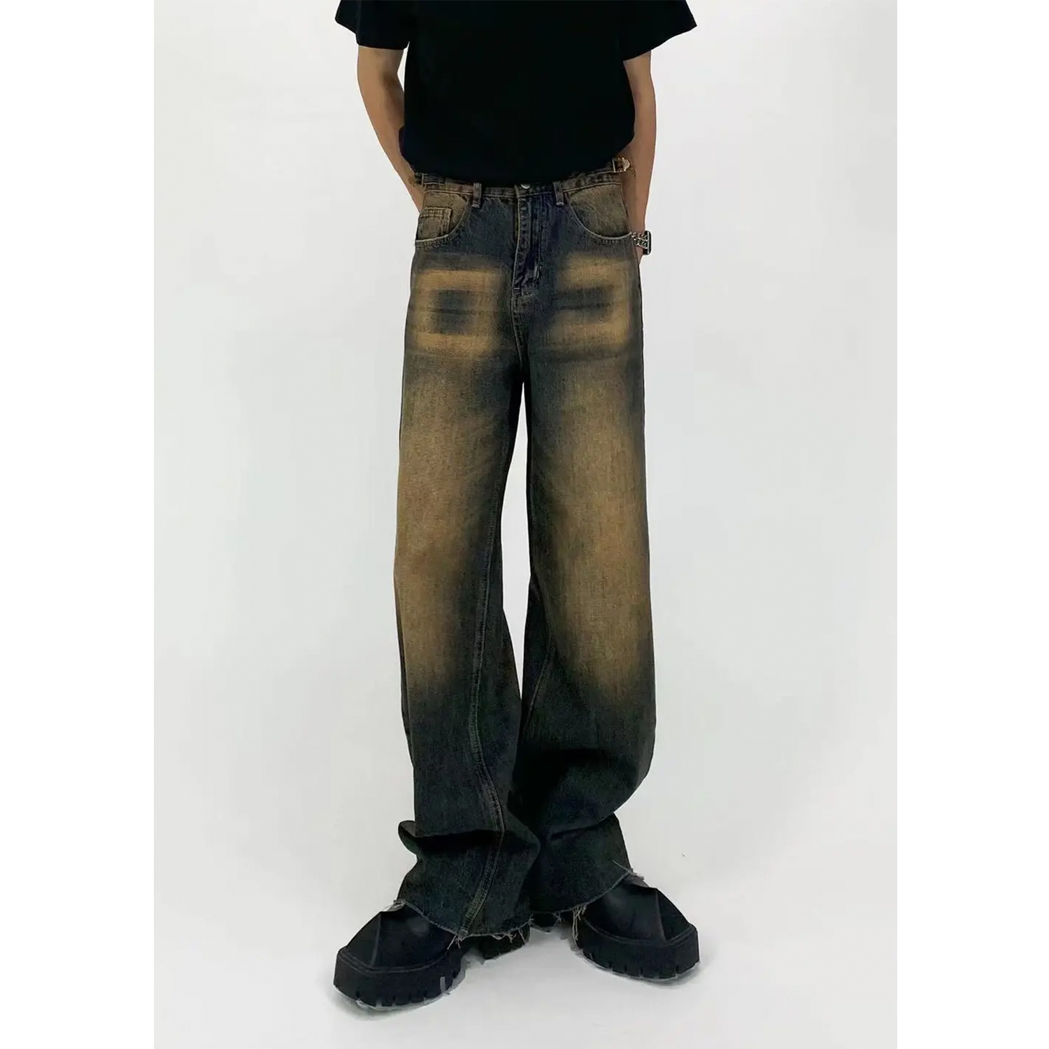 Vintage Distressed Loose Straight Leg Jeans for Men - Washed Floor-Length Casual Pants, 90s Inspired Fashion Vintage Distressed Loose Straight Leg Jeans for Men - Washed Floor-Length Casual Pants, 90s Inspired Fashion