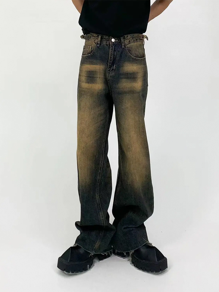 Vintage Distressed Loose Straight Leg Jeans for Men - Washed Floor-Length Casual Pants, 90s Inspired Fashion Vintage Distressed Loose Straight Leg Jeans for Men - Washed Floor-Length Casual Pants, 90s Inspired Fashion
