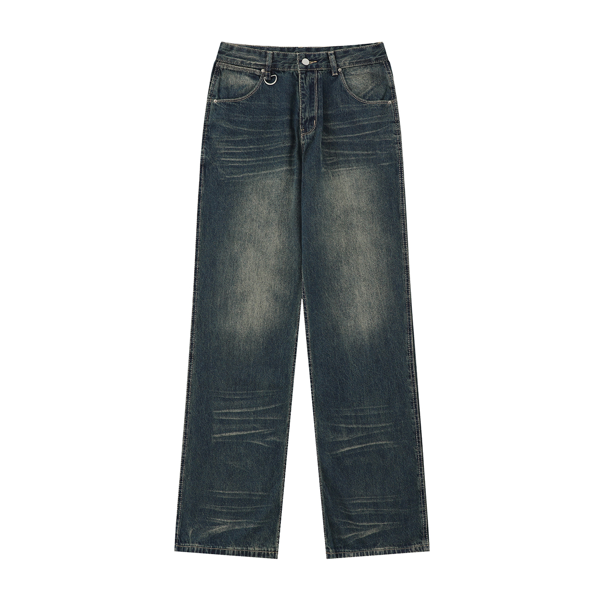 Vintage Distressed Straight-Leg Floor-Length Jeans for Women - Slimming Versatile Wash - European American Style Fashion Pants