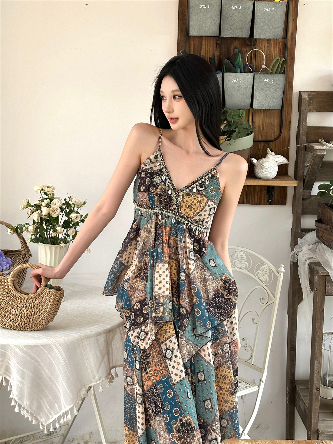 Vintage Ethnic Printed High-Waisted Skirt Summer Set - Comfortable French Holiday Style Long Dress