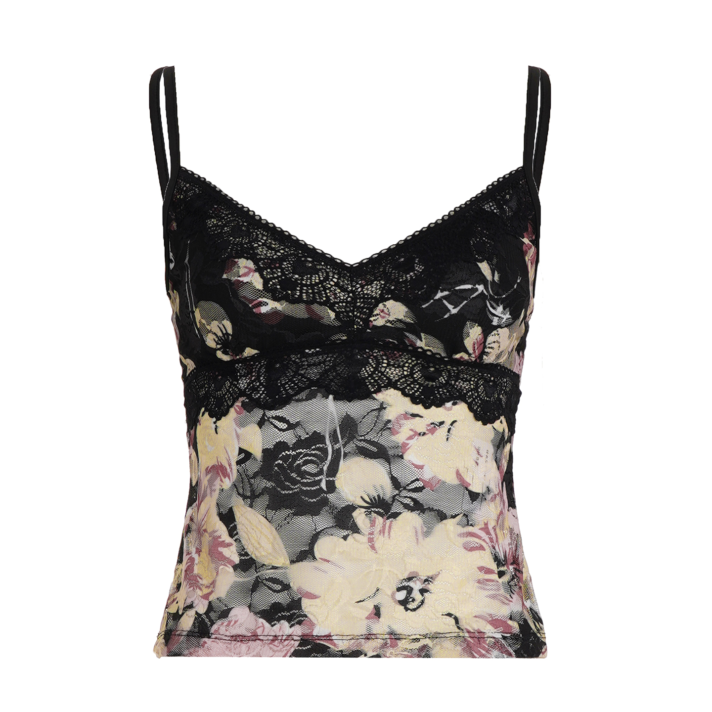 Vintage Floral Lace Patchwork Camisole with Distressed Design - 90s Y2K Inspired Women's Top