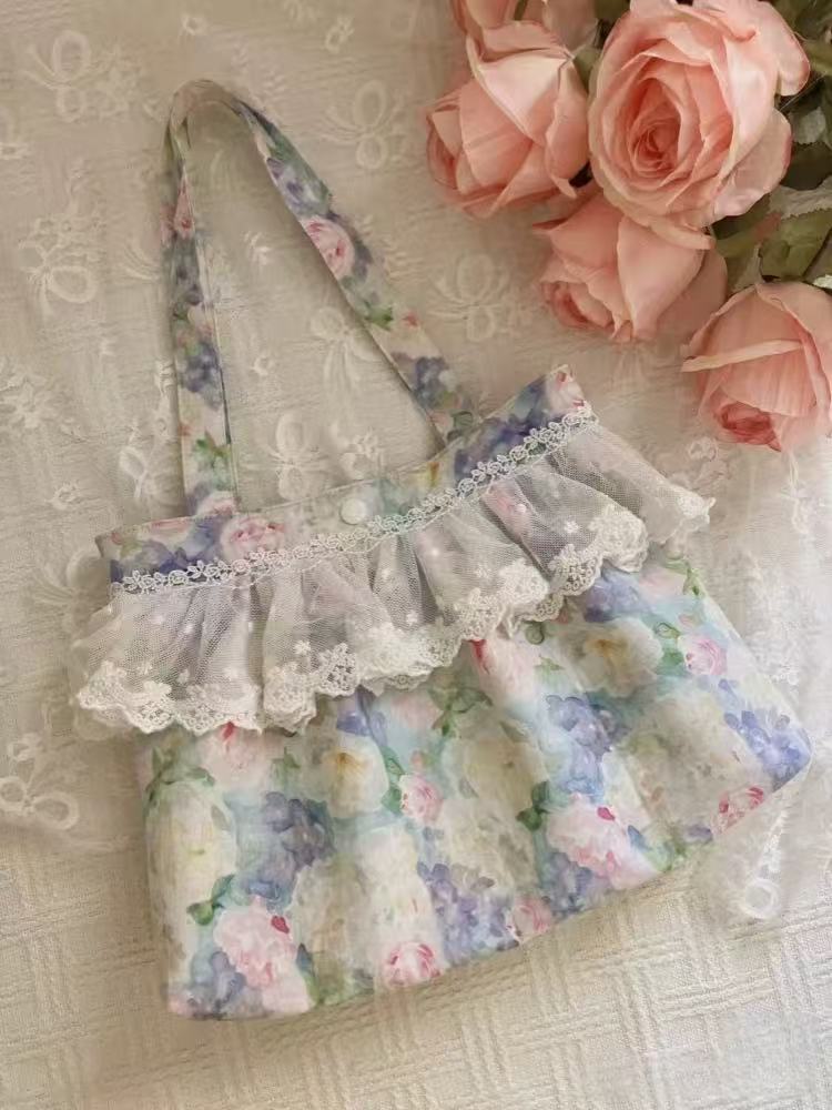 Vintage Floral Lace Trim Handbag - 2025 Country Style Casual Shoulder Bag for Commuting, Versatile Everyday Use