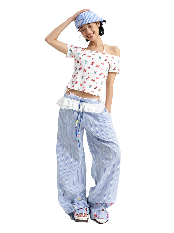 Vintage Floral One-Shoulder T-Shirt â€“ Original Design, Retro Style, Perfect for Y2K Fashion Lovers