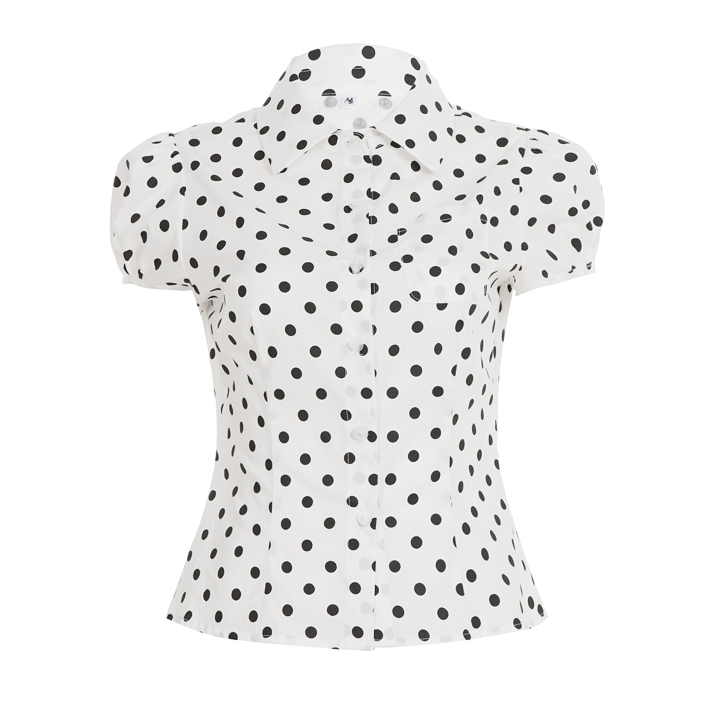 Vintage French Polka Dot Puff Sleeve Shirt - Versatile Slim-Fit Waist-Button Polo Collar Top for Chic Y2K Style