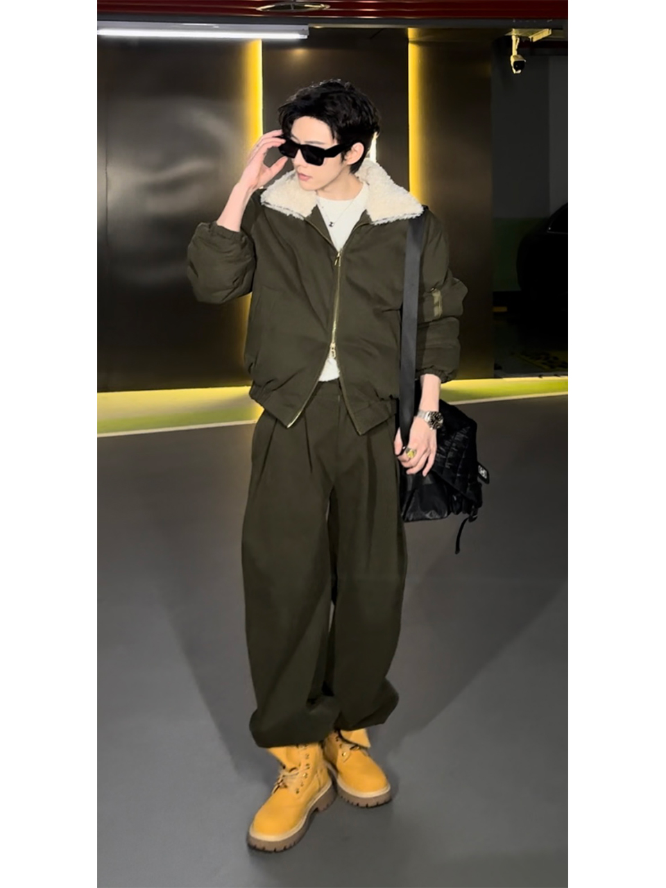 Vintage Fur Collar Cotton Jacket Set with Casual Straight Pants - 2025 Autumn/Winter American Style Fashion