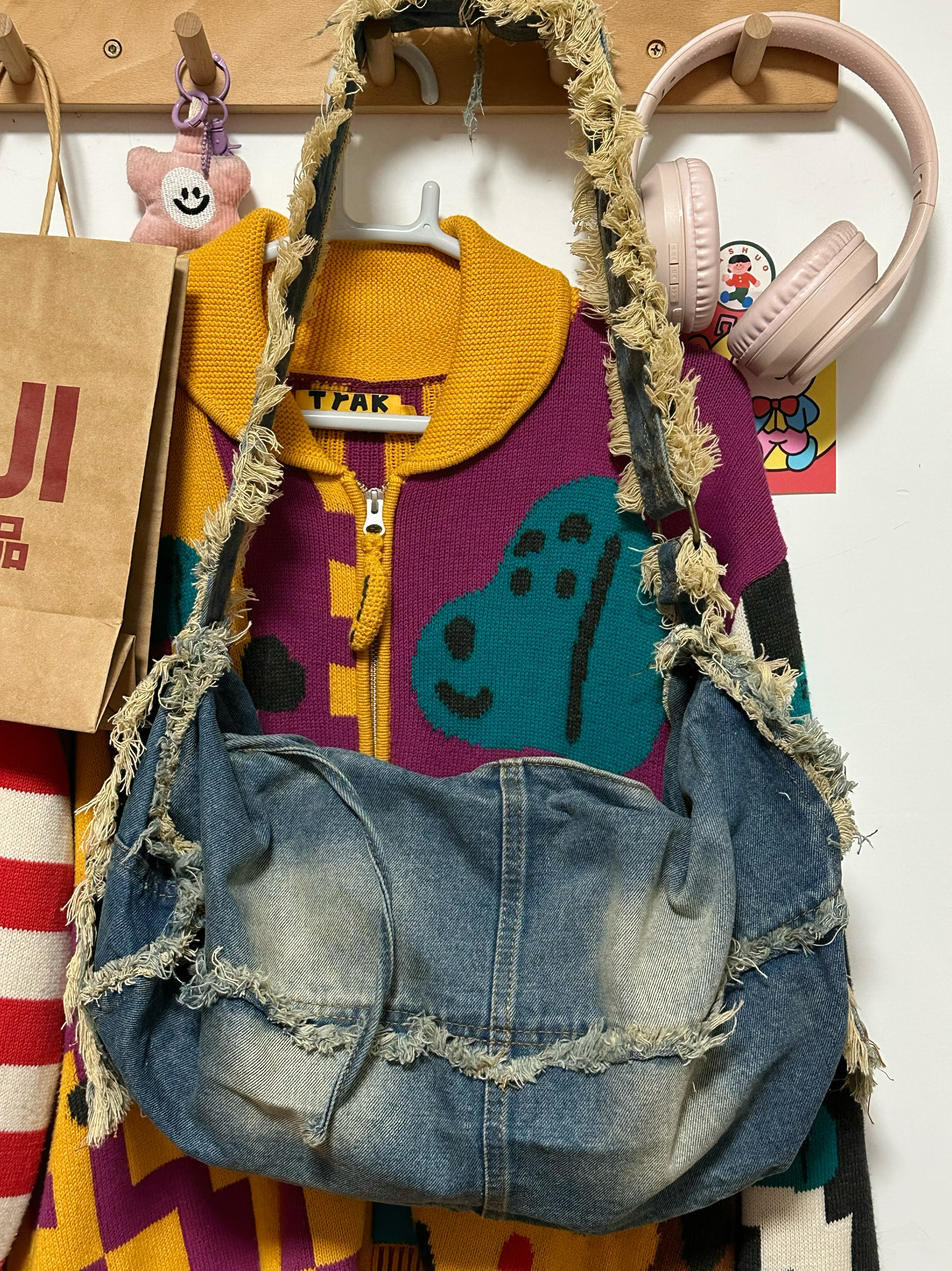 Vintage Handmade Denim Bag - Retro Large-Capacity Women's Casual Commuter Tote - Trendy Niche Style Vintage Handmade Denim Bag - Retro Large-Capacity Women's Casual Commuter Tote - Trendy Niche Style