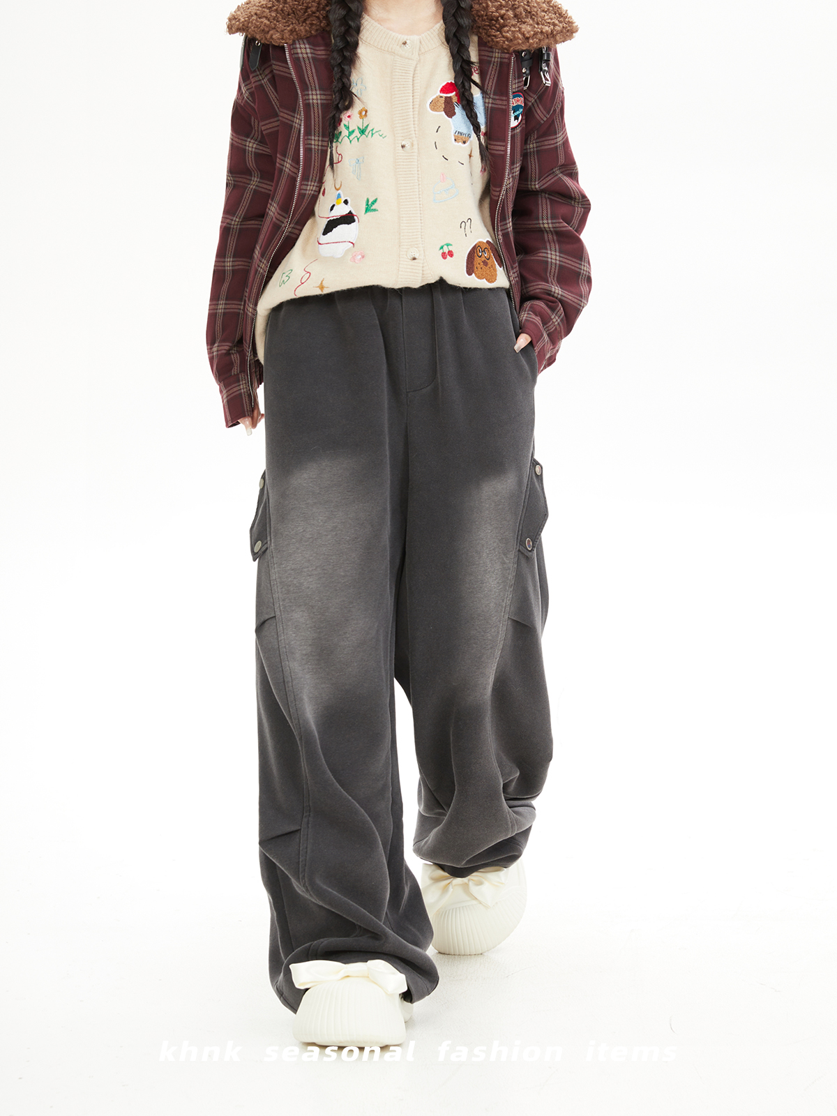 Vintage High-End Washed Distressed Pleated Sports Pants for Women - Casual Loose Sweatpants in Trendy Lazy Style