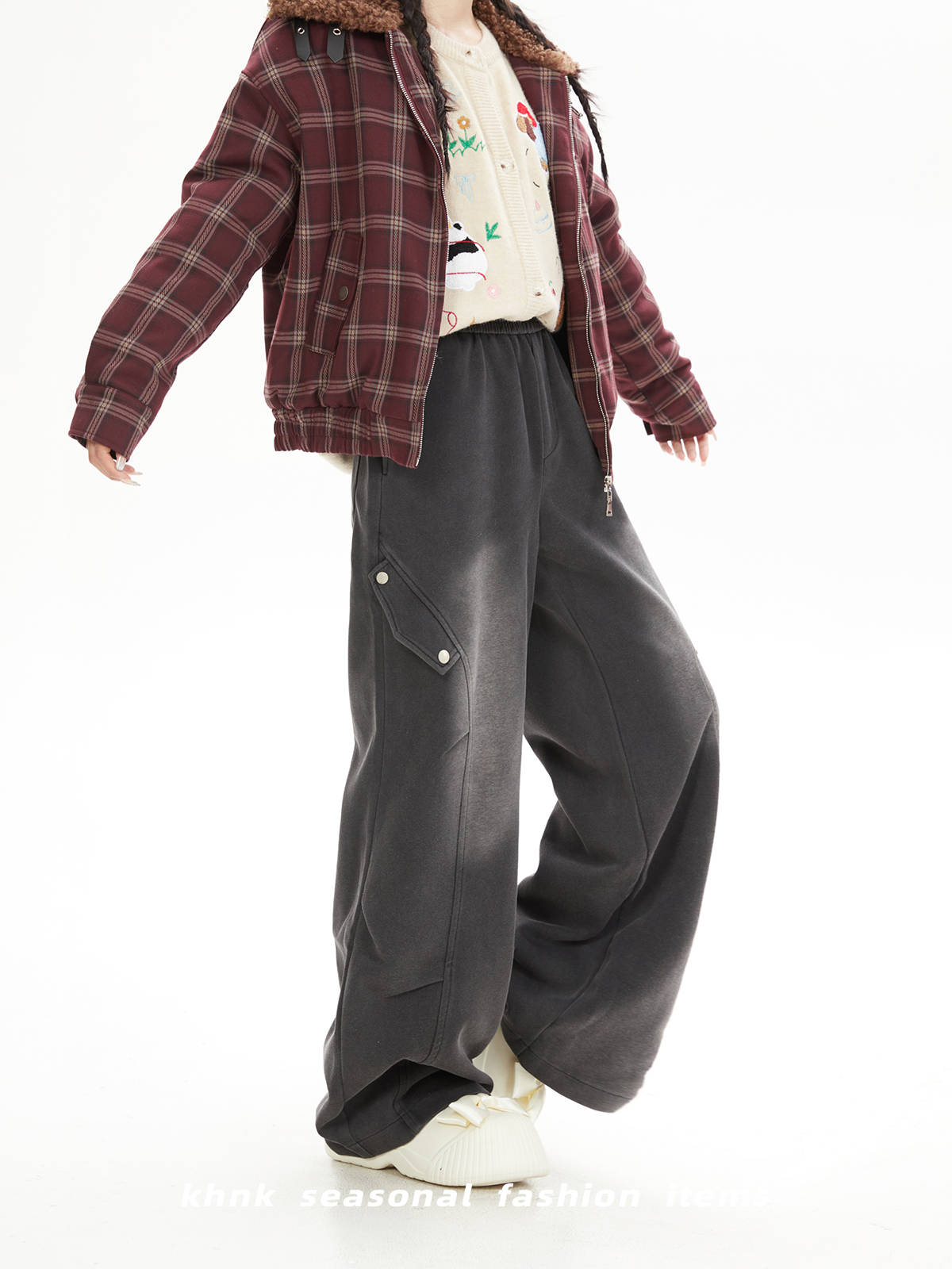 Vintage High-End Washed Distressed Pleated Sports Pants for Women - Casual Loose Sweatpants in Trendy Lazy Style