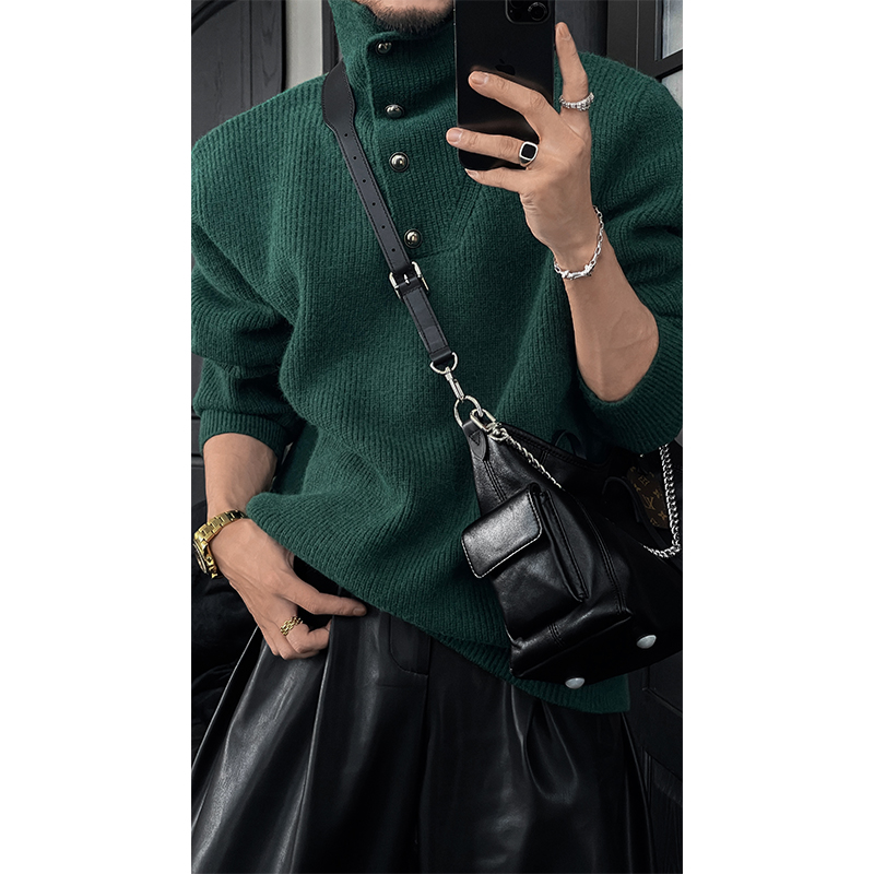 Vintage High Neck Knitted Sweater for Men - 2025 Autumn/Winter Lazy Style Solid Color Top, Versatile Fashion Essential Vintage High Neck Knitted Sweater for Men - 2025 Autumn/Winter Lazy Style Solid Color Top, Versatile Fashion Essential