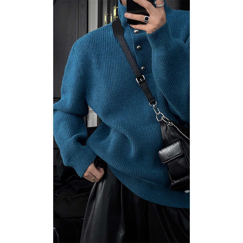 Vintage High Neck Knitted Sweater for Men - 2025 Autumn/Winter Lazy Style Solid Color Top, Versatile Fashion Essential Vintage High Neck Knitted Sweater for Men - 2025 Autumn/Winter Lazy Style Solid Color Top, Versatile Fashion Essential