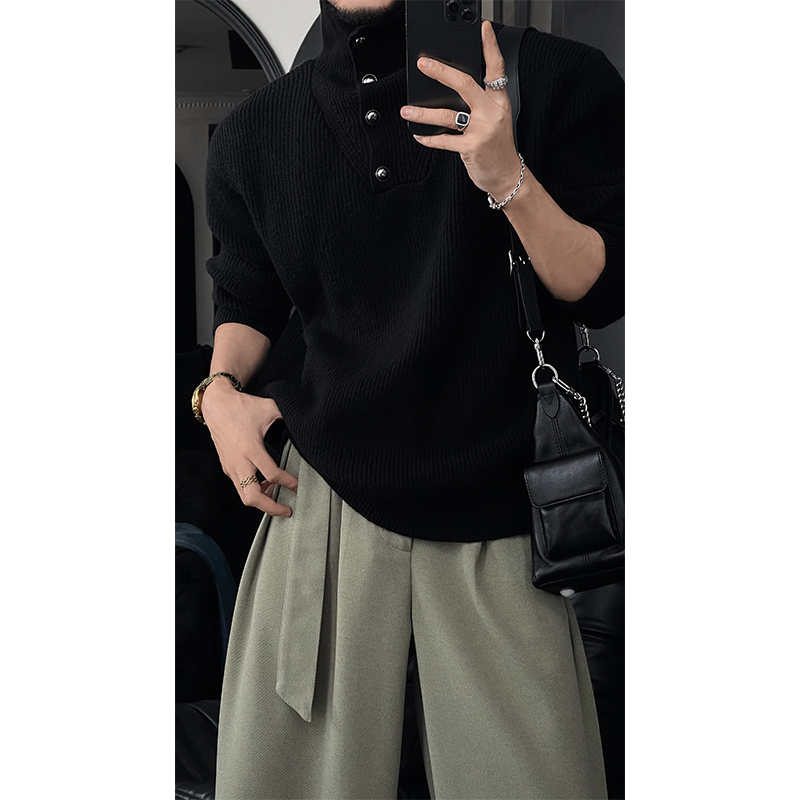 Vintage High Neck Knitted Sweater for Men - 2025 Autumn/Winter Lazy Style Solid Color Top, Versatile Fashion Essential Vintage High Neck Knitted Sweater for Men - 2025 Autumn/Winter Lazy Style Solid Color Top, Versatile Fashion Essential