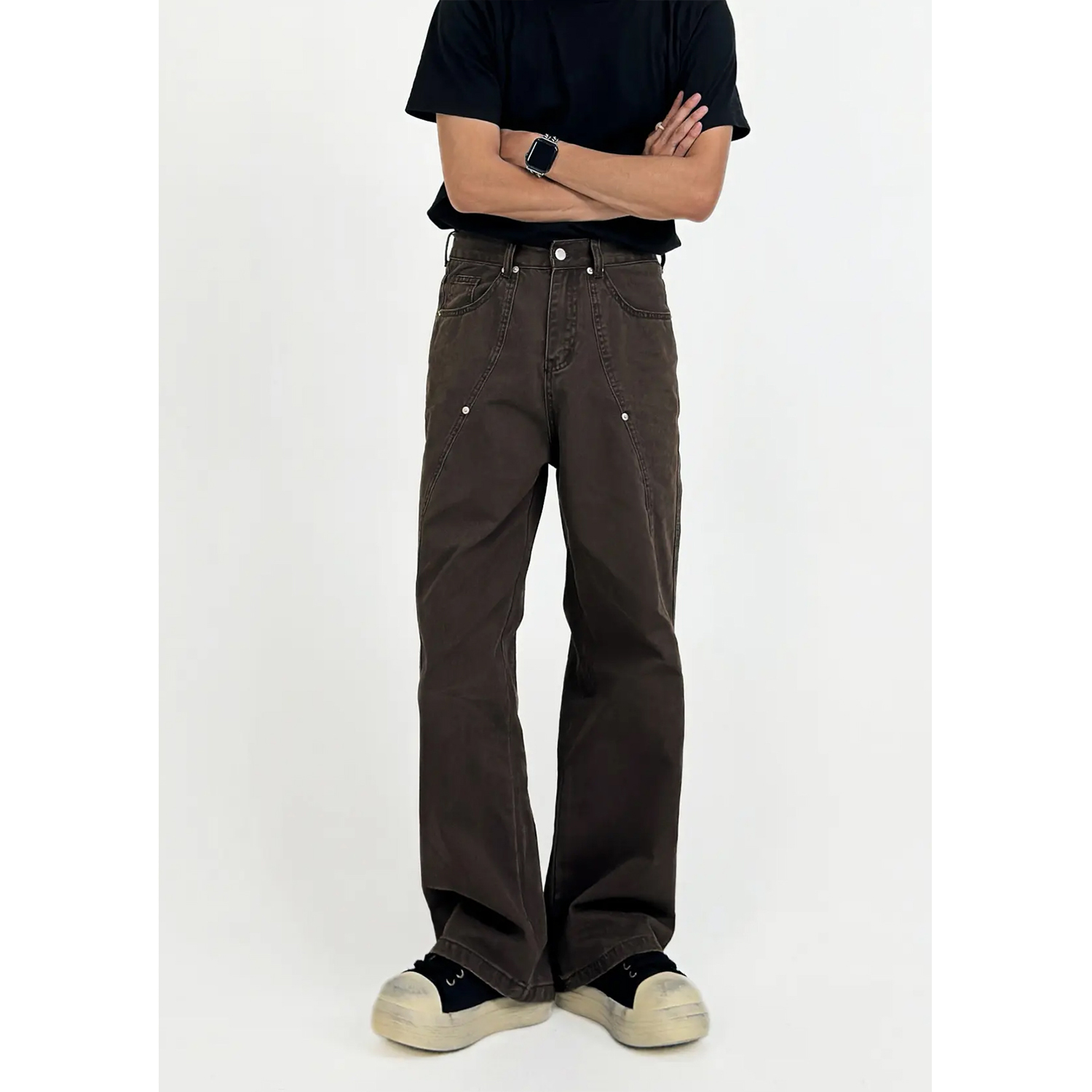 Vintage High Street Casual Pants for Men, Straight Leg with Slight Flare, Cut Workwear Style, Clean Fit Long Trousers