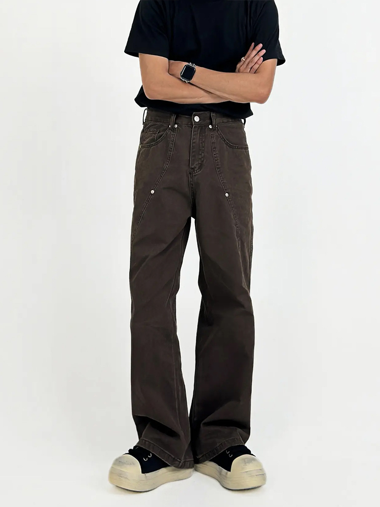 Vintage High Street Casual Pants for Men, Straight Leg with Slight Flare, Cut Workwear Style, Clean Fit Long Trousers