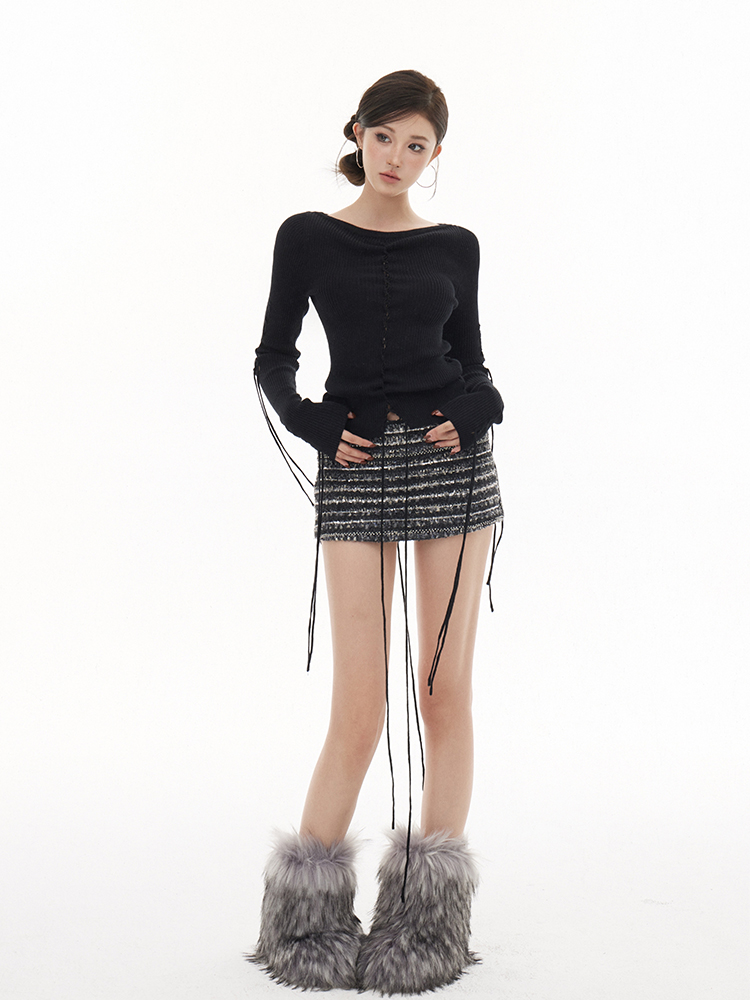 Vintage-Inspired Beaded Mini Skirt for Women - Handmade Autumn Winter Half Skirt with Built-in Safety Shorts
