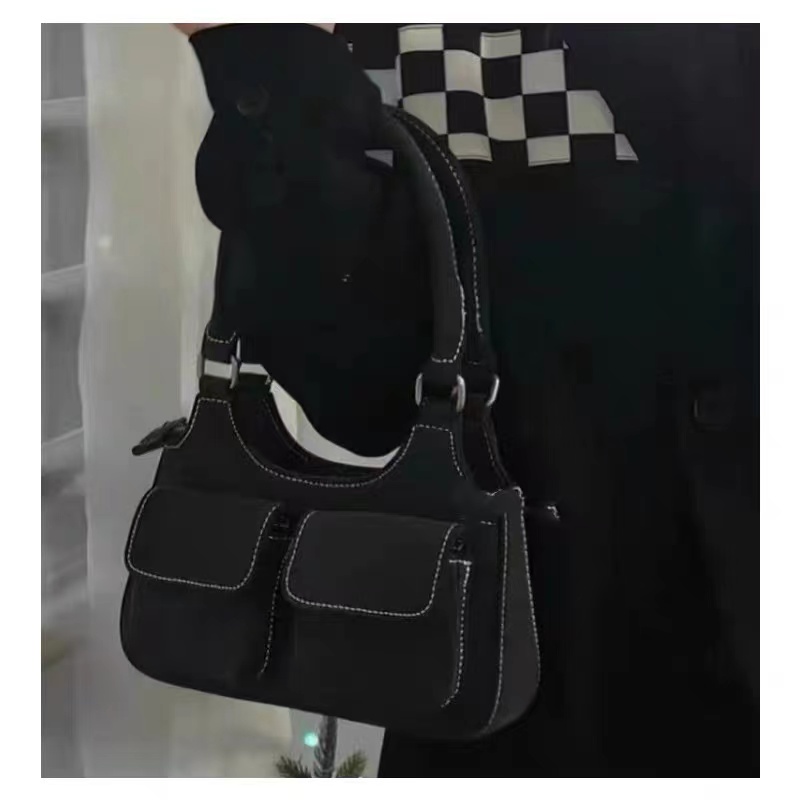 Vintage-Inspired Double-Pocket Denim Tote Bag | Retro Handheld, Shoulder & Underarm Commuter Style