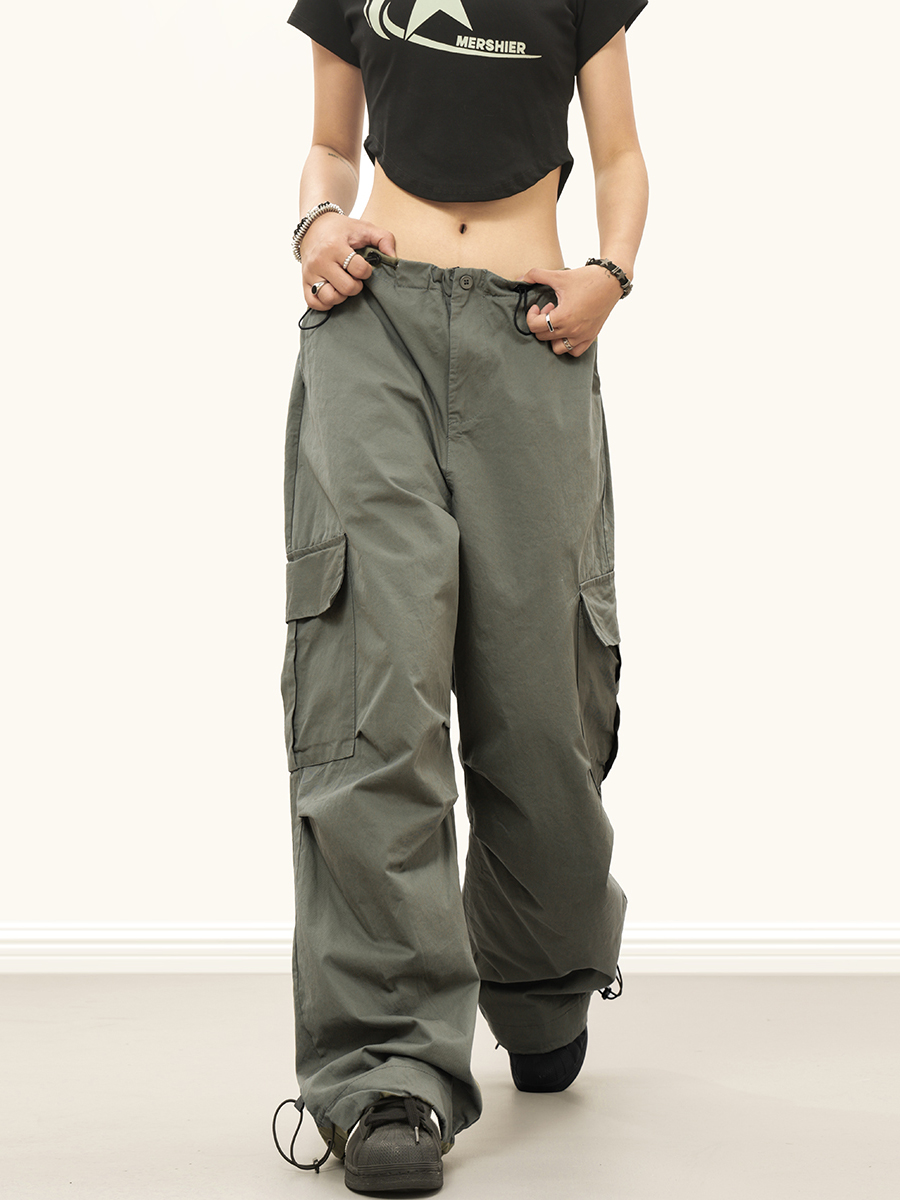 Vintage-Inspired Floor-Length Parachute Cargo Pants for Men and Women, Wrinkled Casual Straight Style, Y2K and Retro Fashion Vintage-Inspired Floor-Length Parachute Cargo Pants for Men and Women, Wrinkled Casual Straight Style, Y2K and Retro Fashion