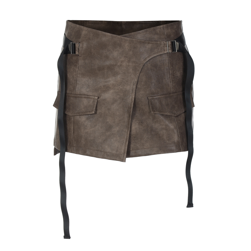 Vintage-Inspired Irregular Spicy Girl Leather Skirt Set with Long Sleeve Single-Breasted Cardigan - Trendy Women's Fashion Vintage-Inspired Irregular Spicy Girl Leather Skirt Set with Long Sleeve Single-Breasted Cardigan - Trendy Women's Fashion