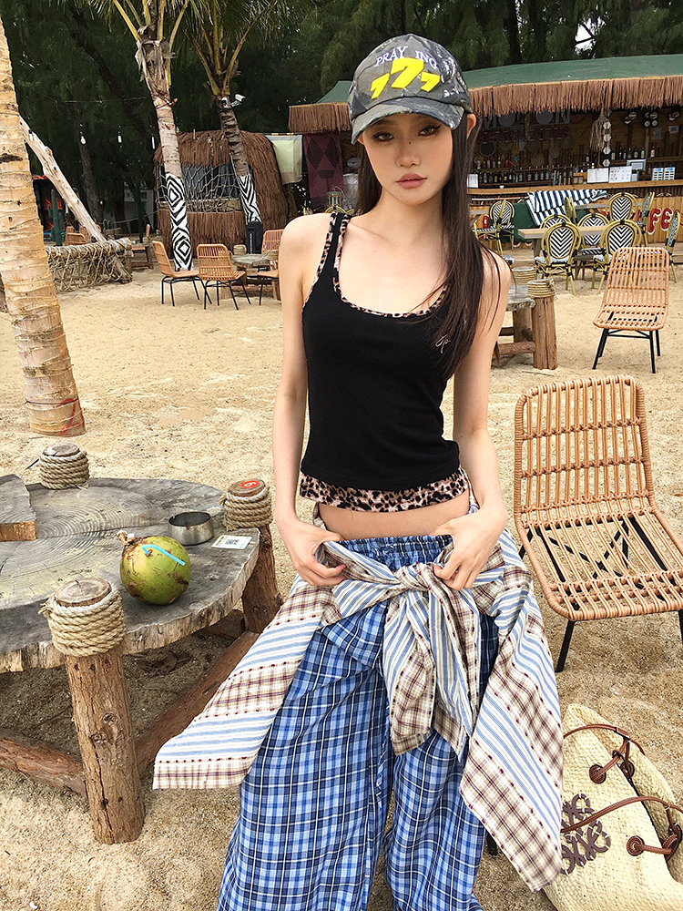 Vintage-Inspired Spicy Girl Casual Pants for Women - Retro Blue Plaid Loose Wide-Leg Straight Leg Trousers - Y2K Fashion Vintage-Inspired Spicy Girl Casual Pants for Women - Retro Blue Plaid Loose Wide-Leg Straight Leg Trousers - Y2K Fashion