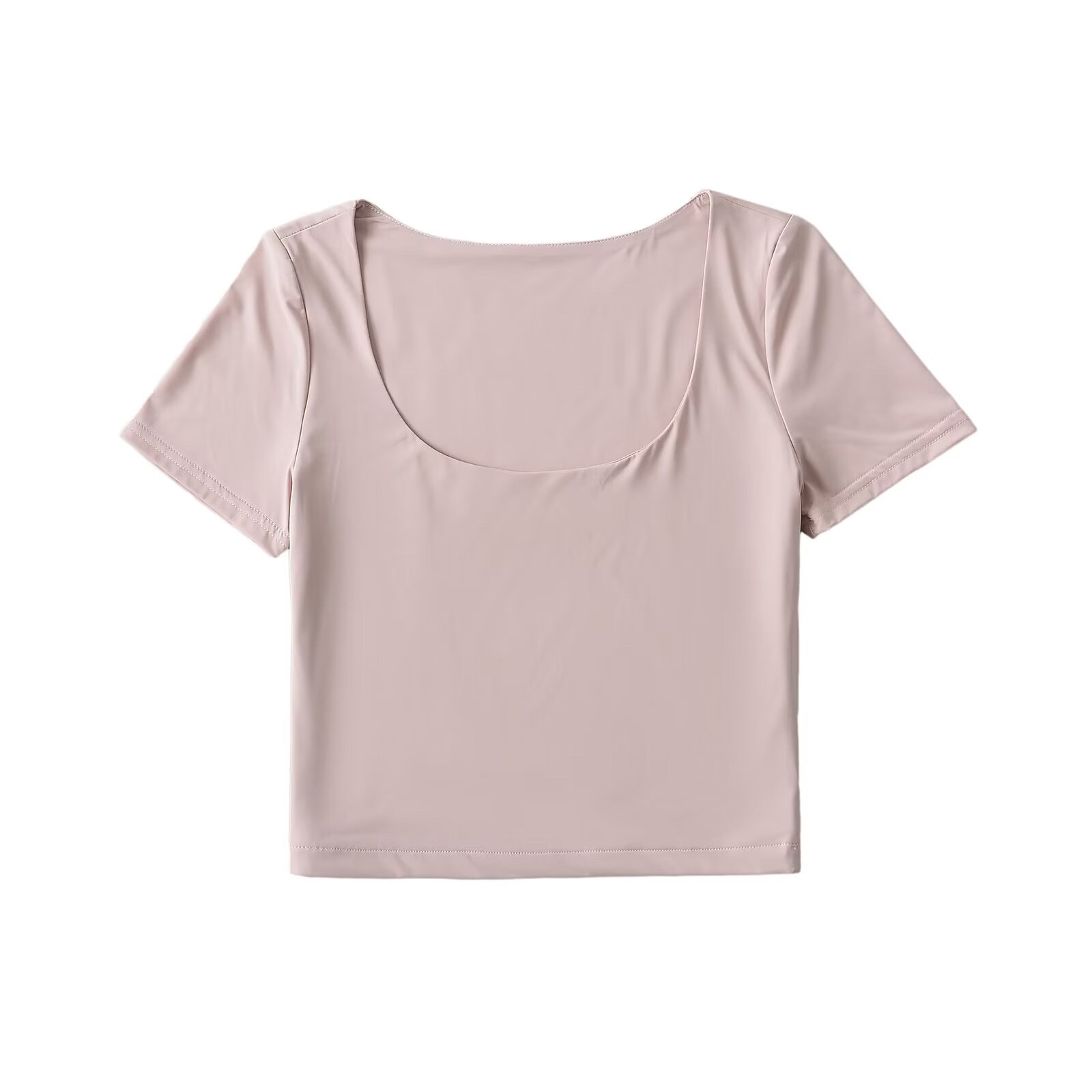 Vintage Jazz-Style French U-Neck Solid Color T-Shirt for Women, Slim Fit Short Sleeves Summer Top for Trendy Girls