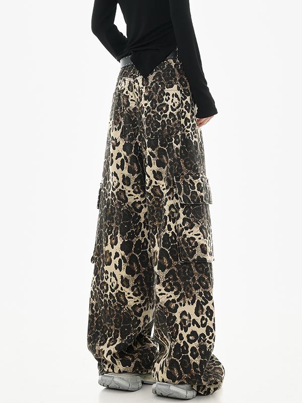 Vintage Leopard Print Straight Leg Jeans for Women - Early Autumn American Style Hip Hop Dance Pants Vintage Leopard Print Straight Leg Jeans for Women - Early Autumn American Style Hip Hop Dance Pants