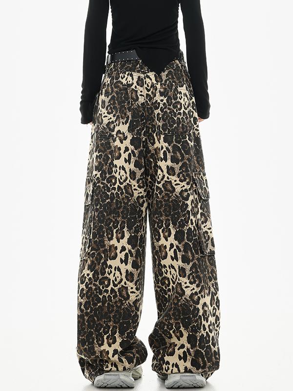 Vintage Leopard Print Straight Leg Jeans for Women - Early Autumn American Style Hip Hop Dance Pants Vintage Leopard Print Straight Leg Jeans for Women - Early Autumn American Style Hip Hop Dance Pants