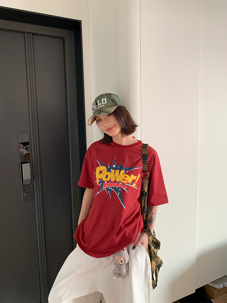 Vintage Letter Print Round Neck T-Shirt for Men and Women - Casual Loose Fit Street Style Short Sleeve Top