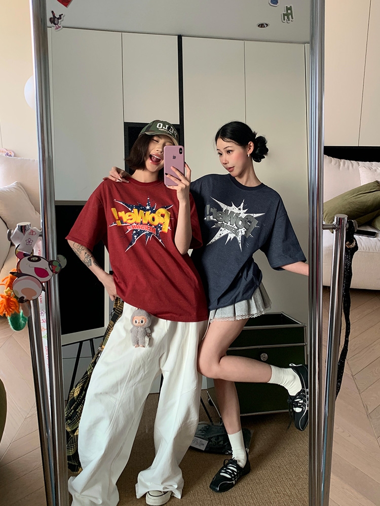 Vintage Letter Print Round Neck T-Shirt for Men and Women - Casual Loose Fit Street Style Short Sleeve Top