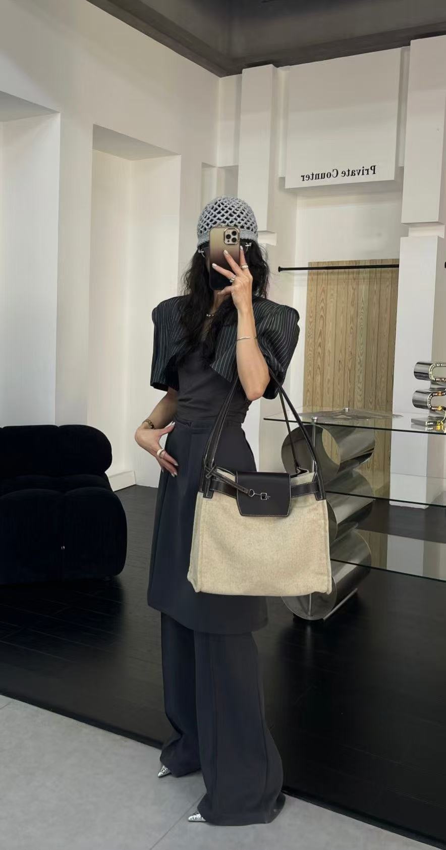 Vintage Linen Tote Bag with Small Key Lock Design - Women's High-End Shoulder Crossbody Bag for Effortless Style