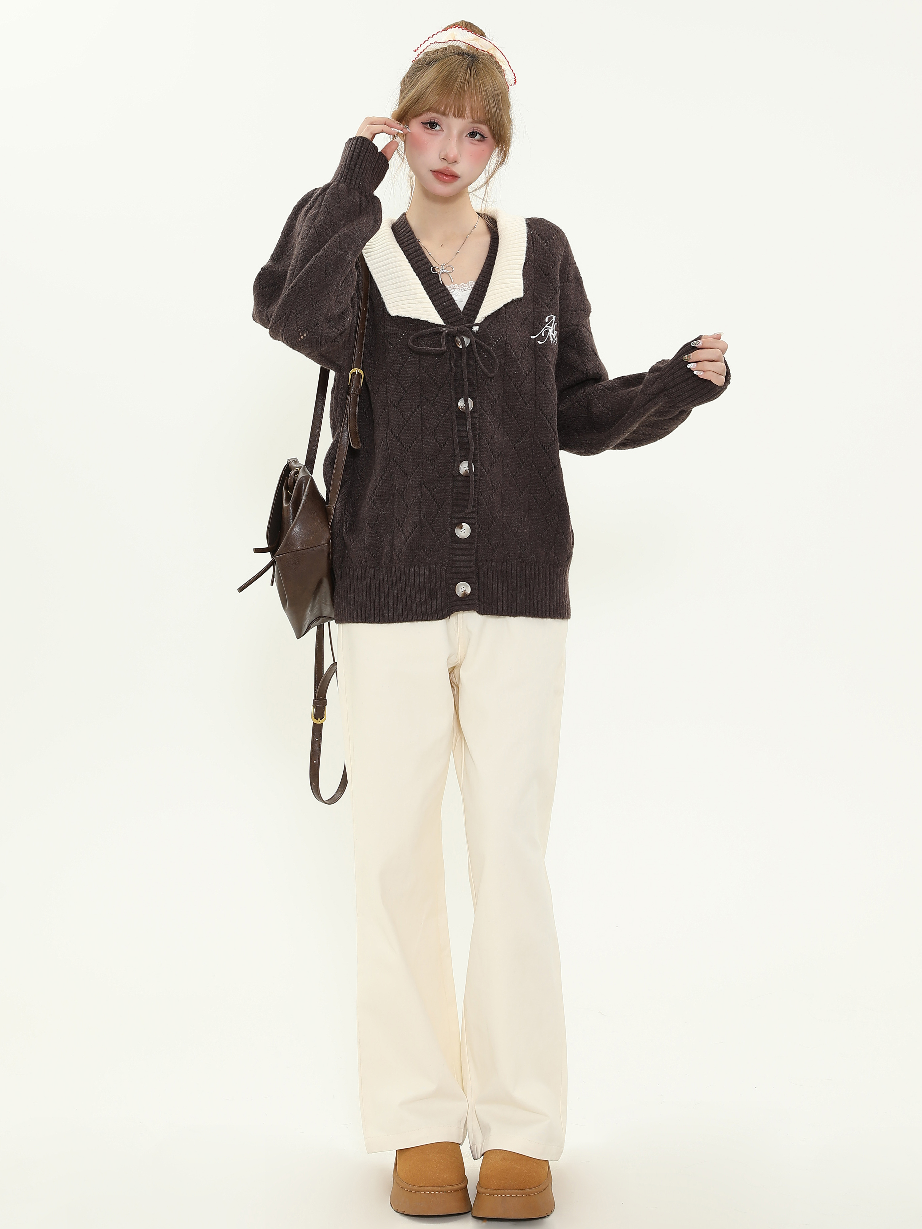 Vintage Maillard Bear Embroidery Loose Straight Leg Pants for Women, Casual Spring Autumn Versatile Fashion Trousers Vintage Maillard Bear Embroidery Loose Straight Leg Pants for Women, Casual Spring Autumn Versatile Fashion Trousers