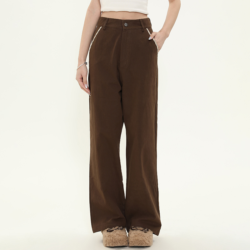 Vintage Maillard Bear Embroidery Loose Straight Leg Pants for Women, Casual Spring Autumn Versatile Fashion Trousers